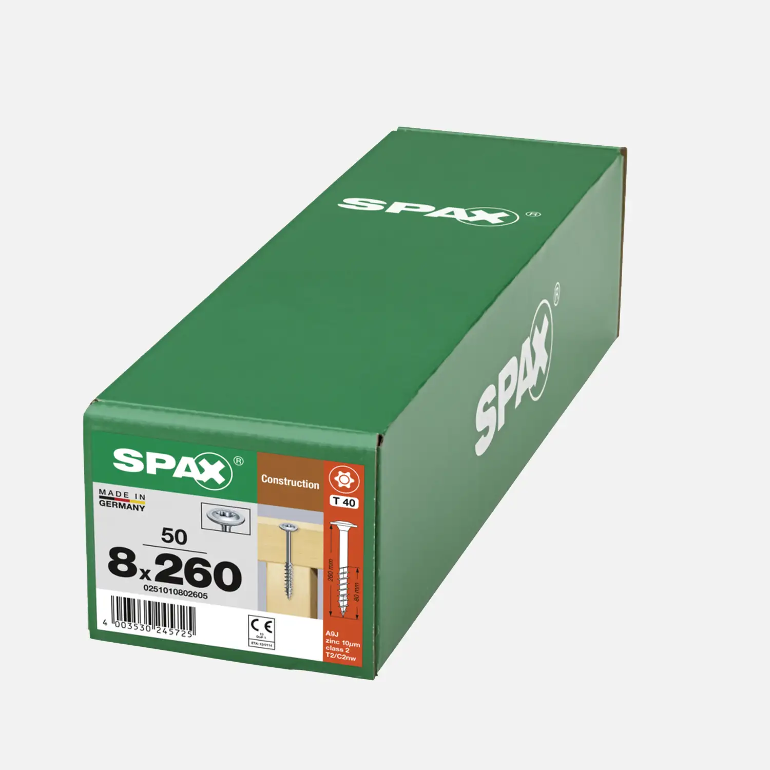 50 SPAX Holzbauschrauben 8x260mm - Tellerkopf - TX40 - WIROX