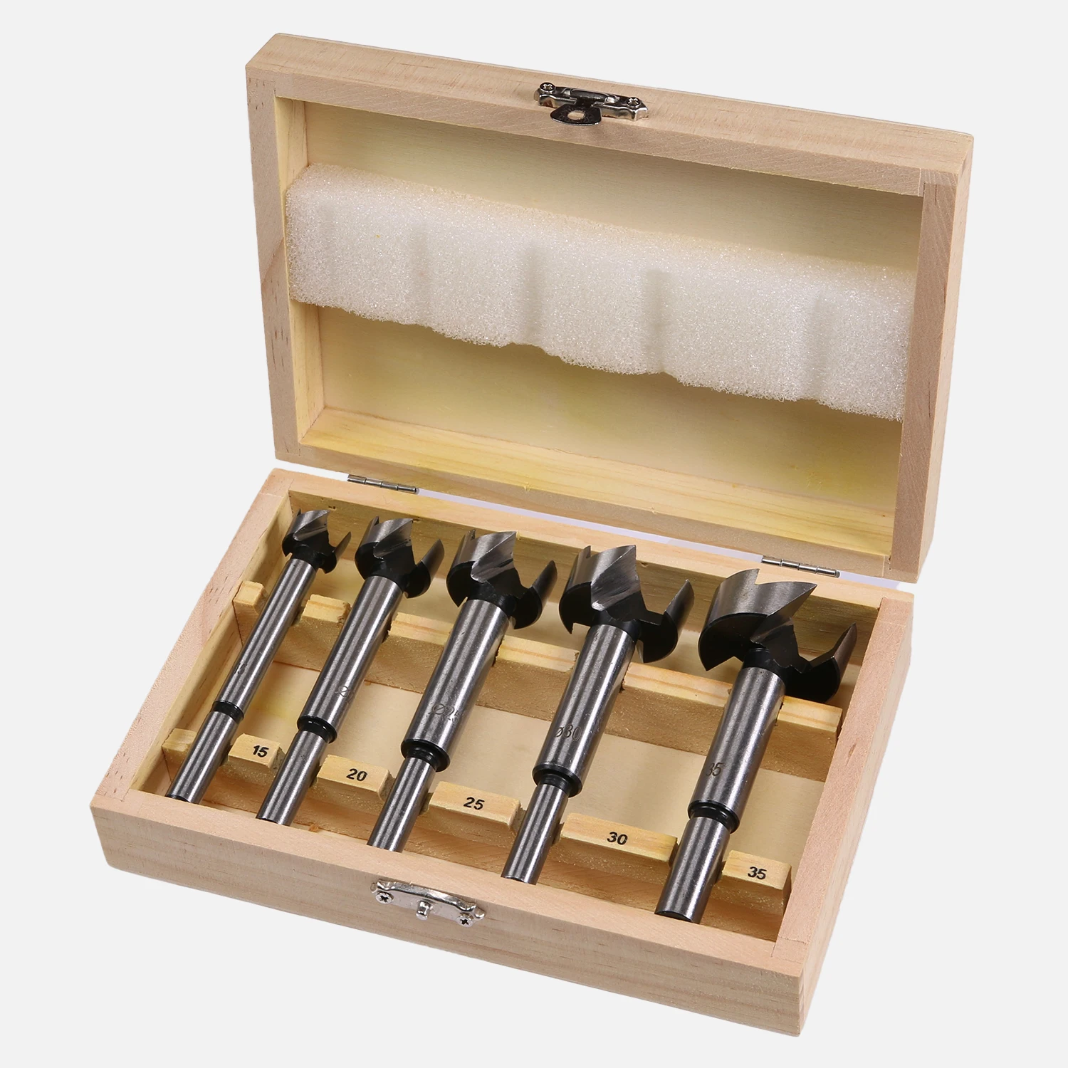 5 teiliges Forstnerbohrer Set DIN 7483 G mit Zentrierspitze und Umfangschneid 15, 20, 25, 30, 35mm