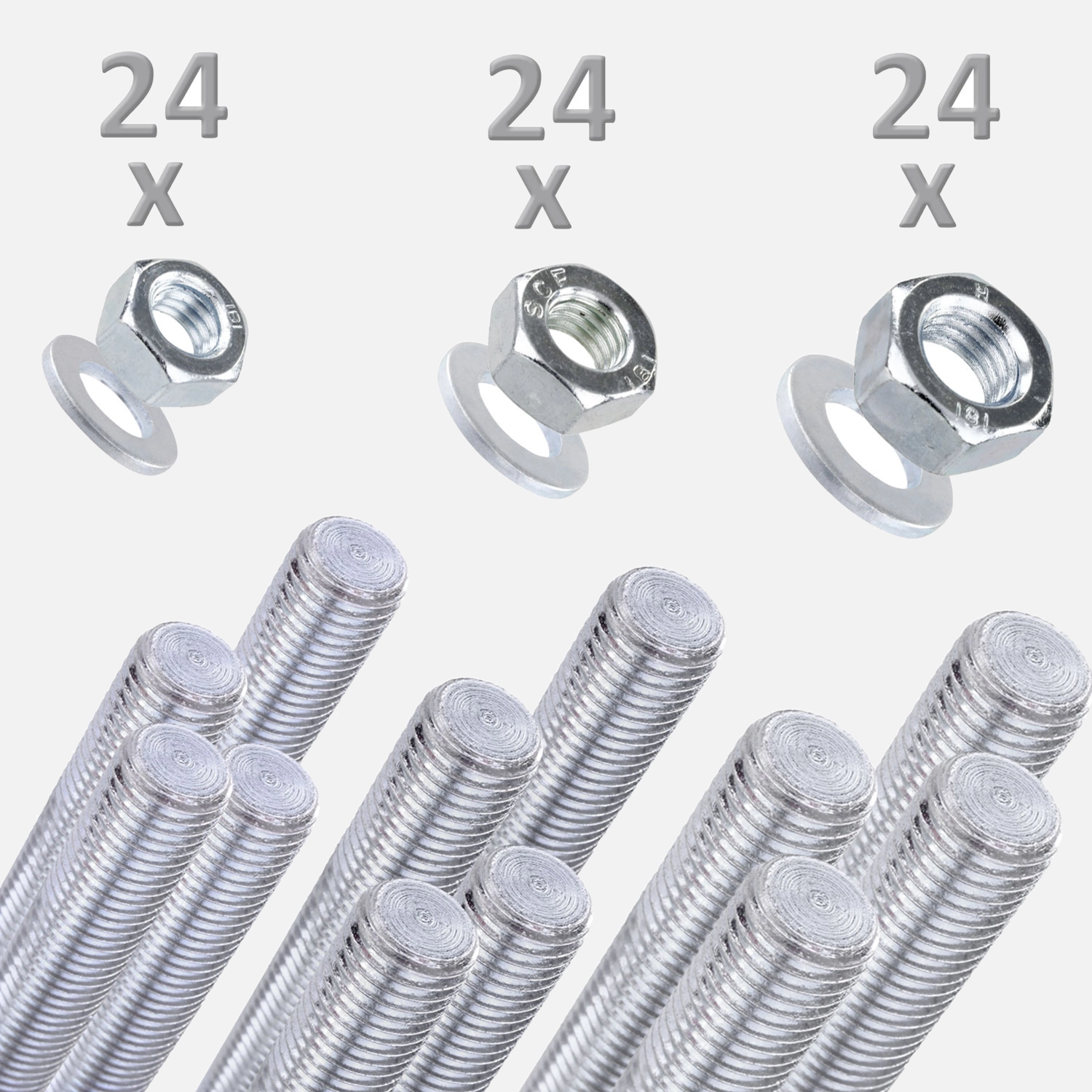 156 tlg Gewindestangenset 4.6, verzinkt mit Muttern und Scheiben, M8 - M10 - M12