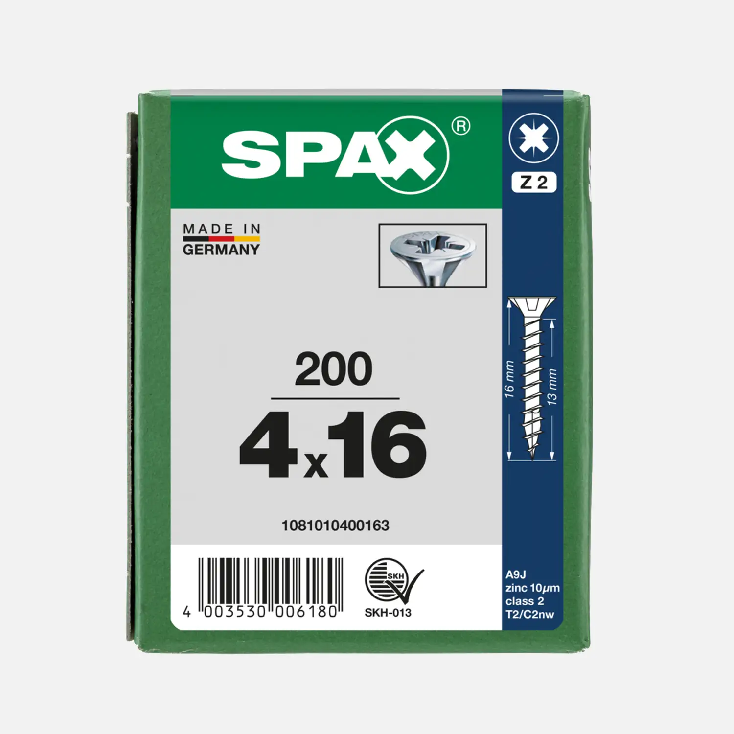 200 SPAX Universalschrauben 4x16 mm - verzinkt - PZ - Senkkopf