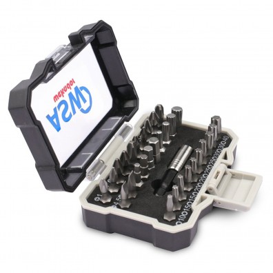 31-tlg. Waterproof Bit Sortiment, mit Bithalter, PH-,PZ-,TX-,SI-,HEX - Bits