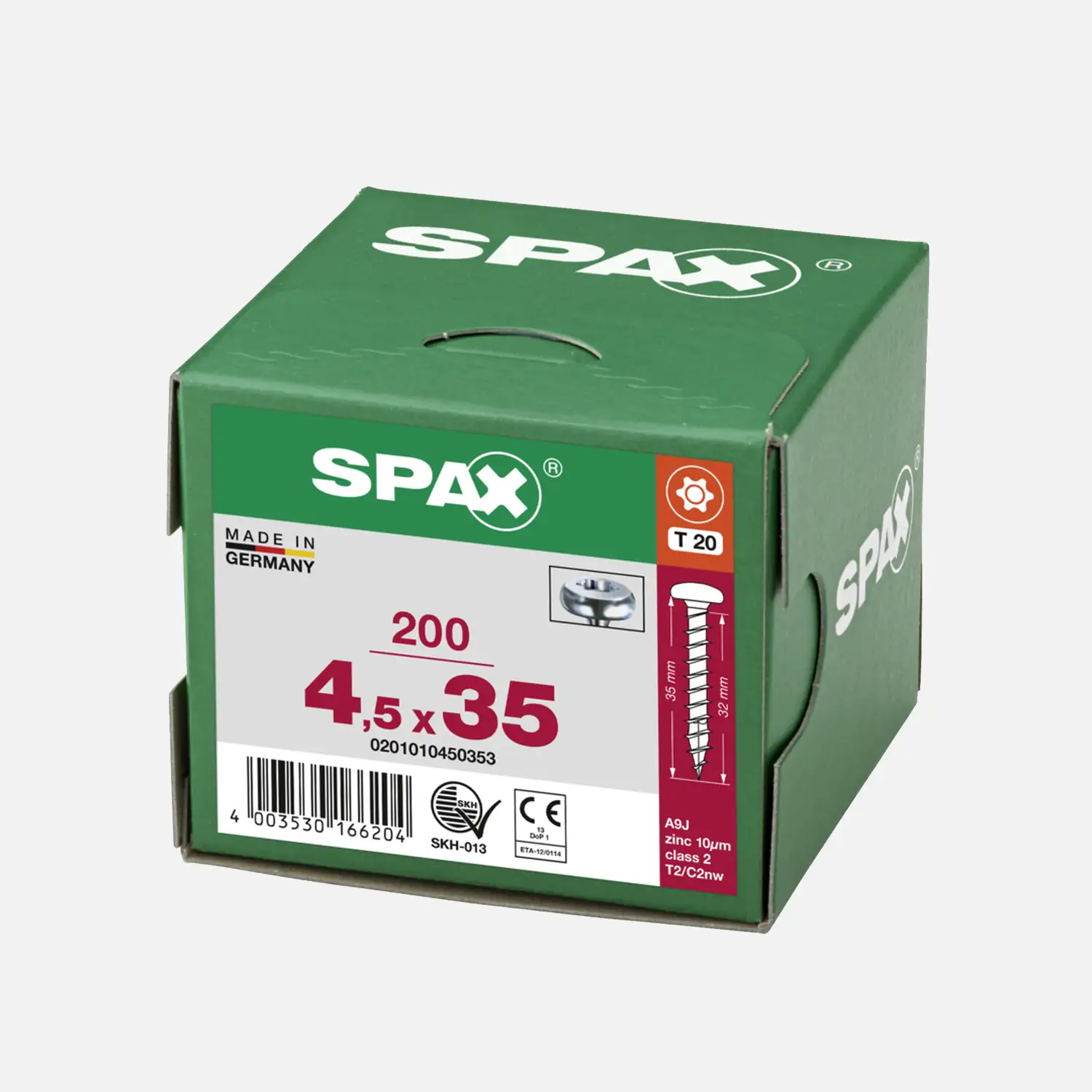 200 SPAX Universalschrauben 4,5x35 mm - verzinkt - T-Star - Halbrundkopf