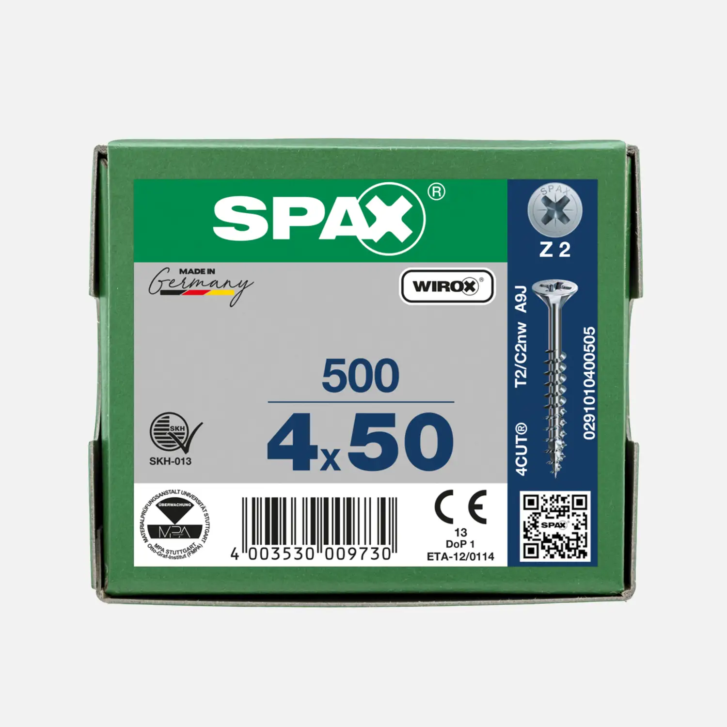 500 SPAX Universalschrauben 4x50mm, verzinkt, PZ, Senkkopf, Teilgewinde