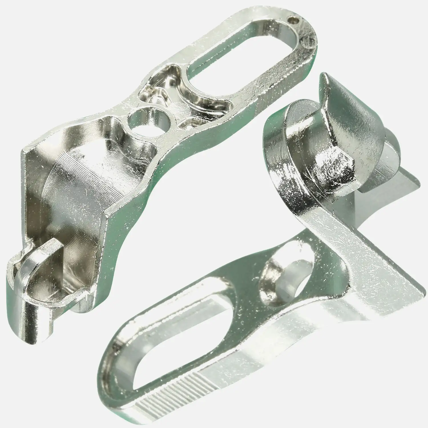 10 Rückwandhalter Zamak, 14,5x49,8 mm, lange leichte Ausführung, vernickelt 