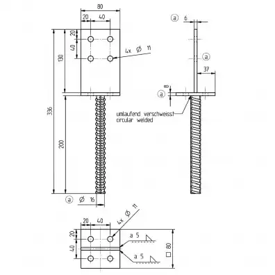 1 Alberts T-Pfostenträger feuerverzinkt mit 200mm Riffeldolle für >=80 mm