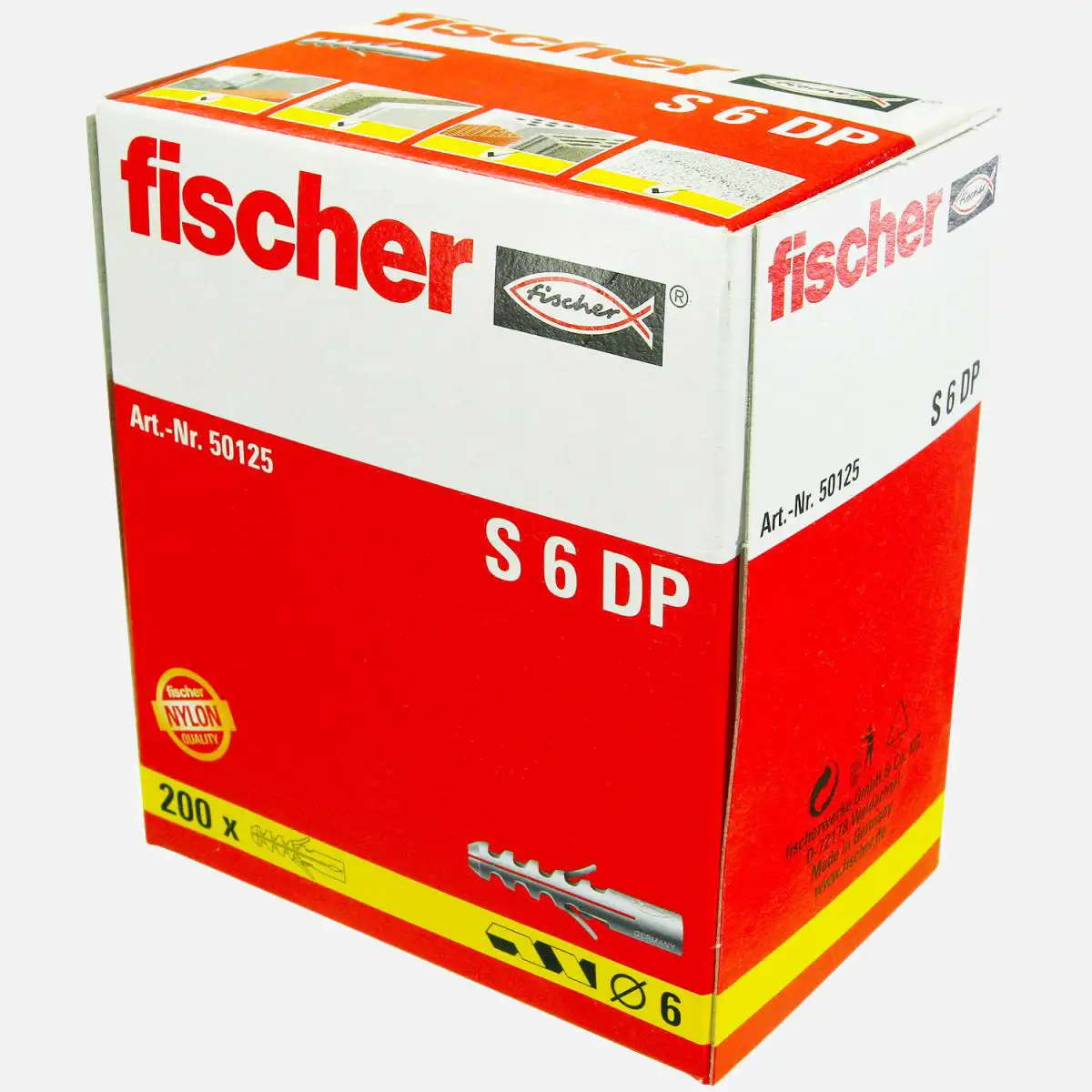 200 FISCHER Spreizdübel S 6x30 mm - Nylon - für Holz- und Spanplattenschrauben