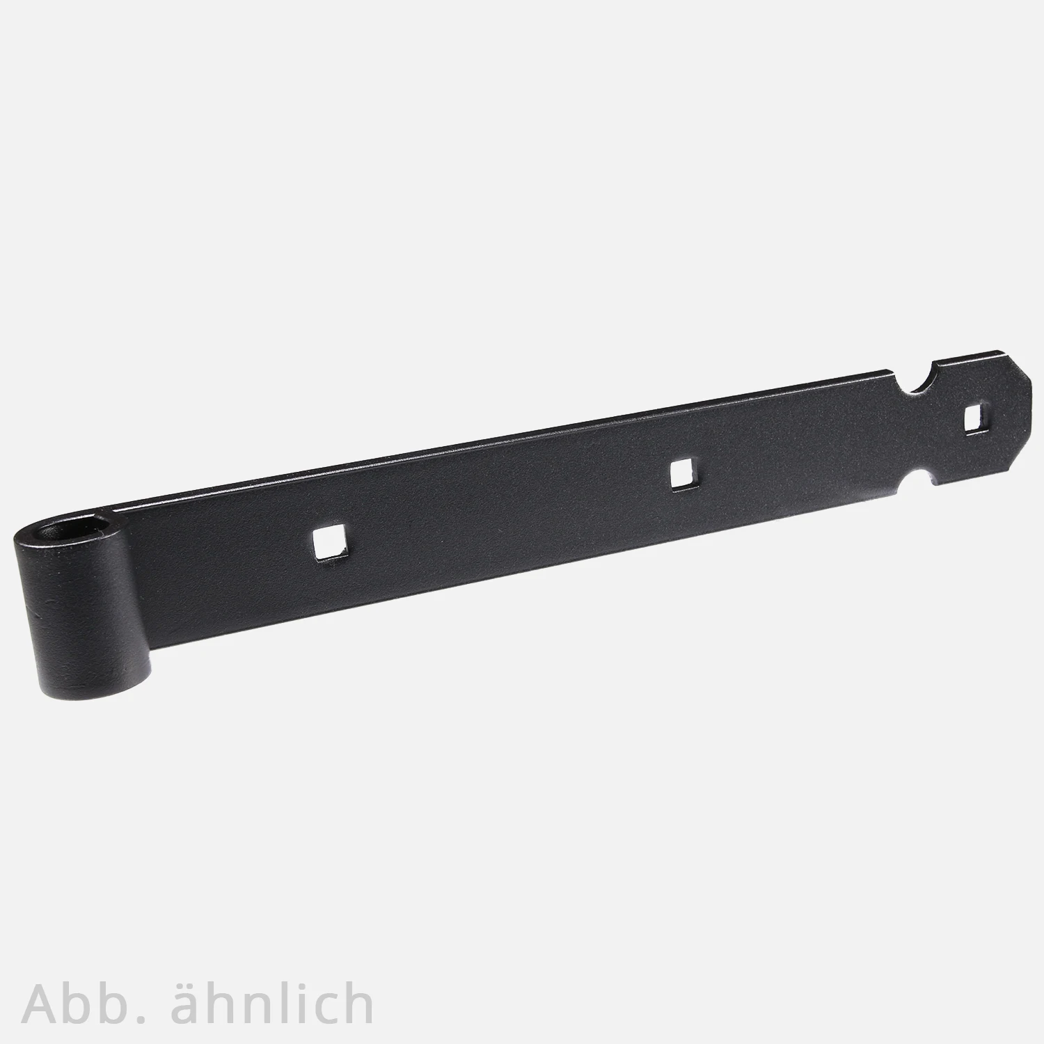 1 Ladenband/Scharnier ohne Biegung mit Vierkant in schwarz für Kloben mit 16mm Durchmesser 500x40x5 mm