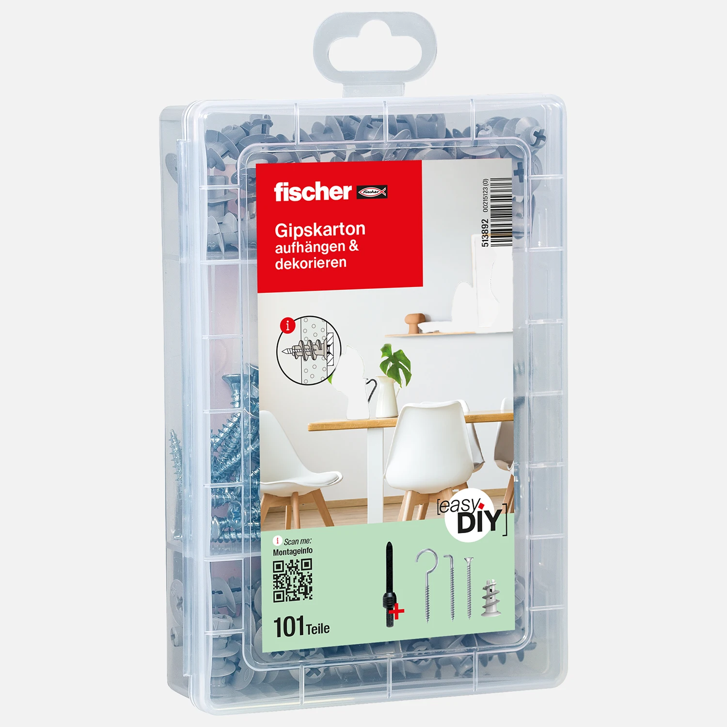 101 tlg. FISCHER EasyDIY Box Gipskartondübel + Schrauben, Haken und Setzwerkzeug