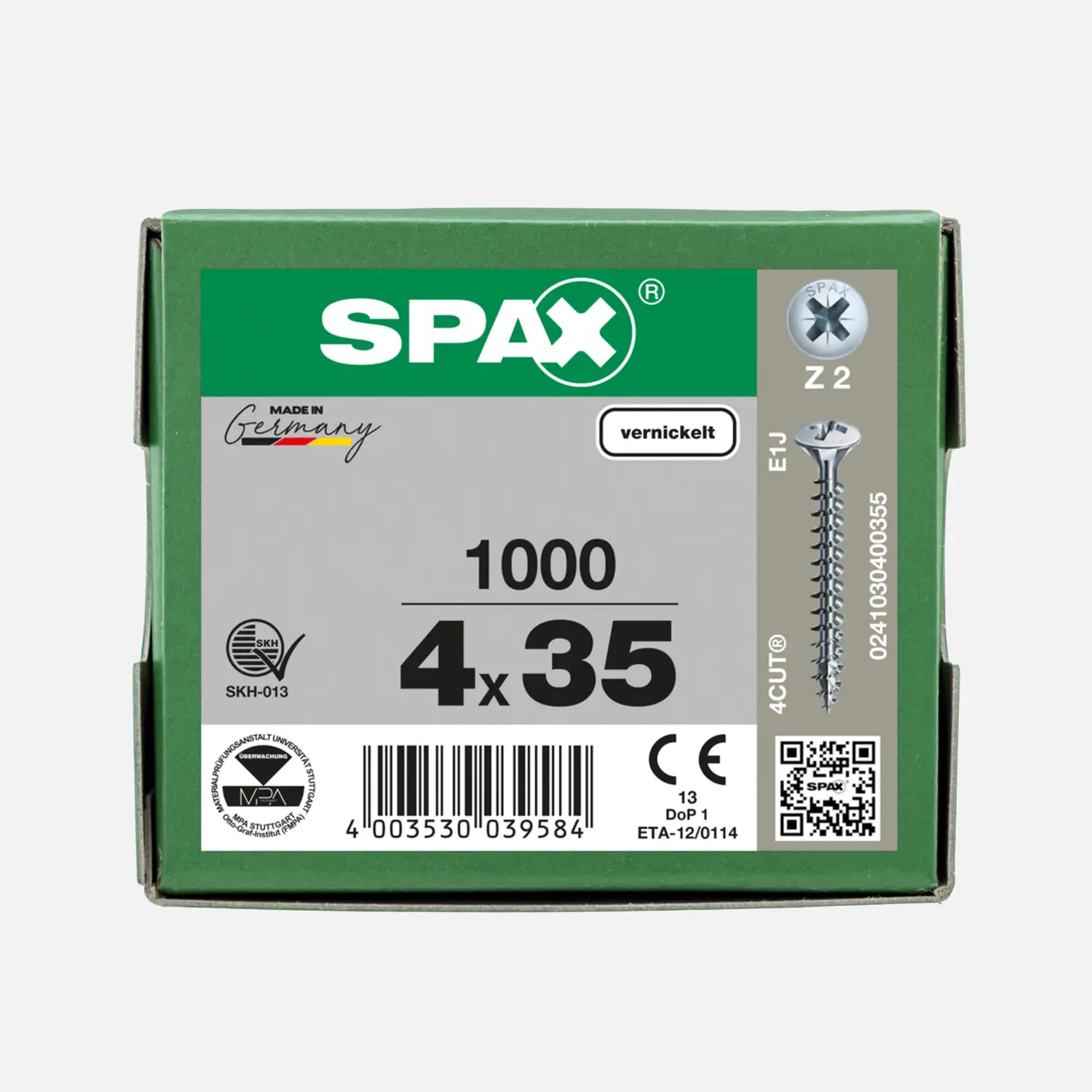 1000 SPAX Universalschrauben Linsensenkopf PZ vernickelt 4x35