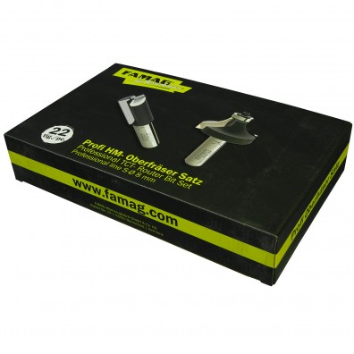 22 tlg Famag HM- Oberfräsersatz Prof-Linie, 8 mm Aufnahme in Kunststoffbox