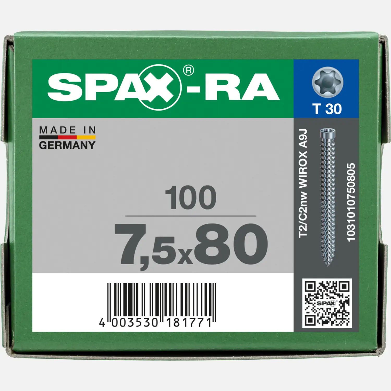 100 SPAX-RA Zyko Fensterrahmenschrauben 7,5x80 mm, verzinkt TX30, Zylinderkopf
