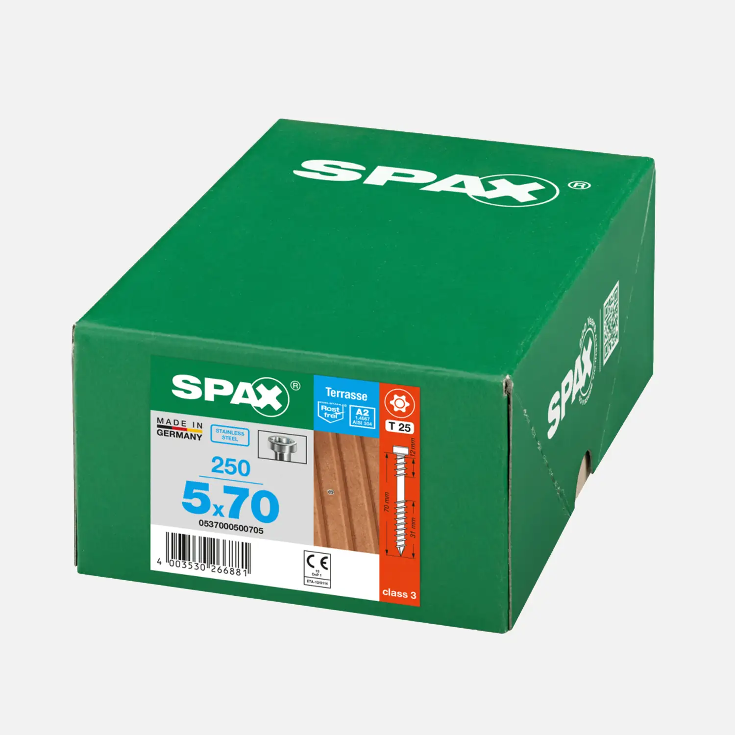 250 SPAX Terrassenschrauben 5x70 mm - Edelstahl A2 - Zylinderkopf mit T-Star Antrieb 