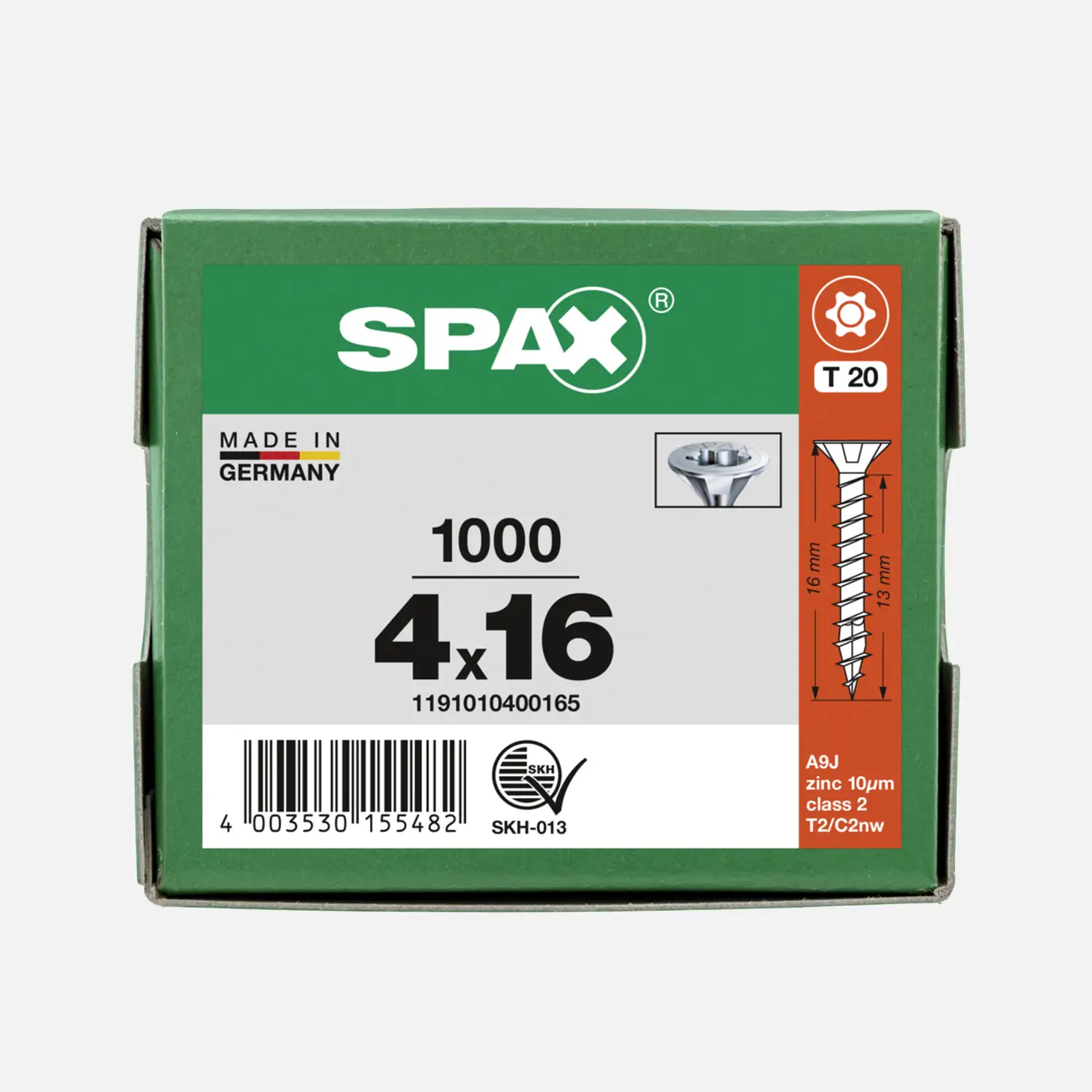 1000 SPAX Spanplattenschrauben Senkkopf Torx galv verzinkt 4x16