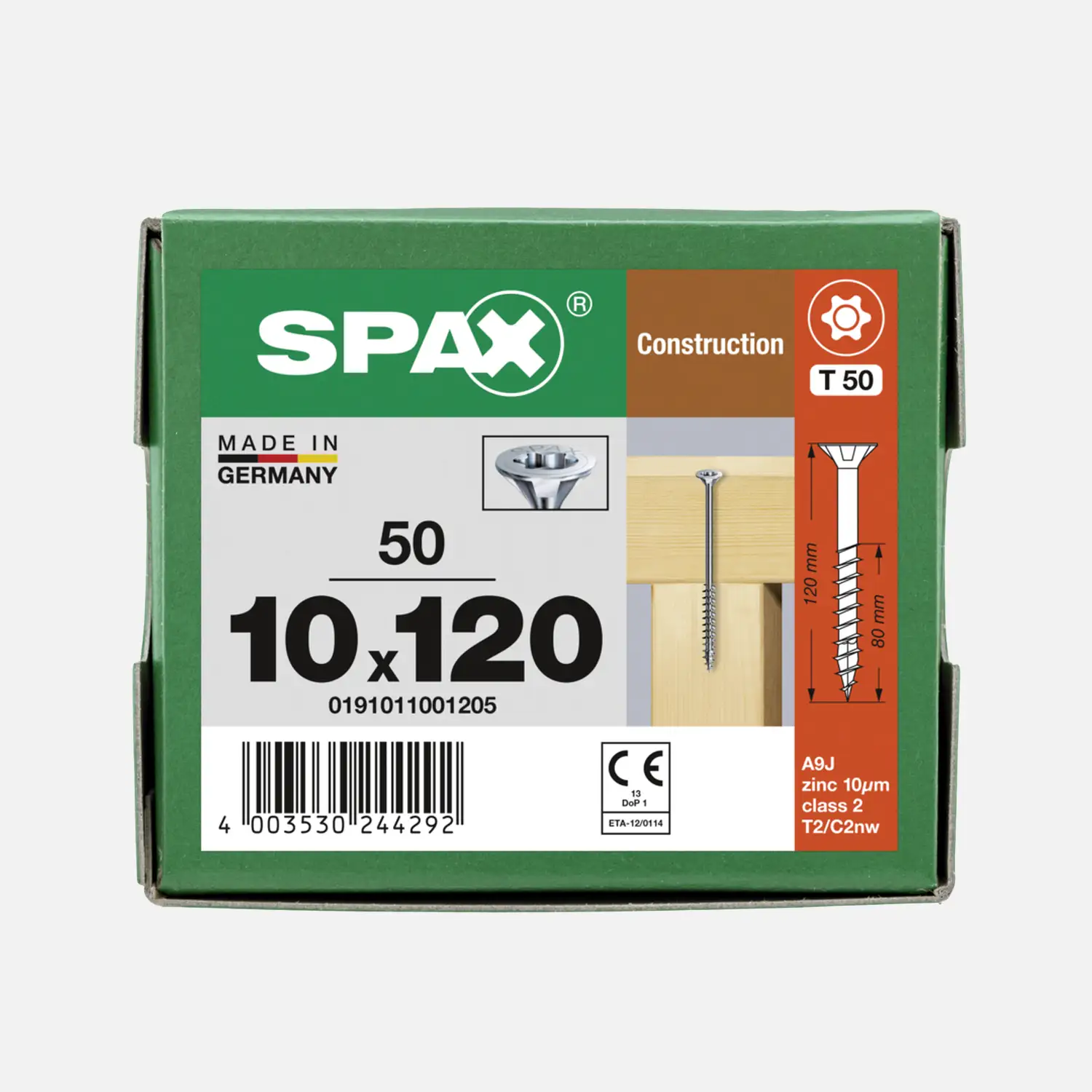 50 SPAX Holzbauschrauben 10x120 mm, Wirox, TX50, Senkkopf, Teilgewinde
