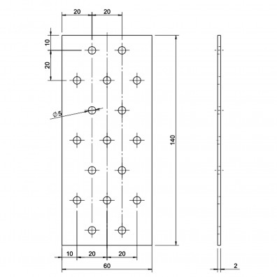 50 Standard Lochbleche feuerverzinkt 60x140x2 mm