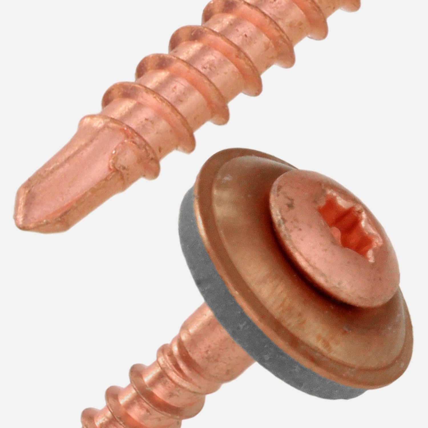 200 Spenglerschrauben 4,5x35 mm - mit Bohrspitze & Scheibe 15mm - TX20 - verkupfert