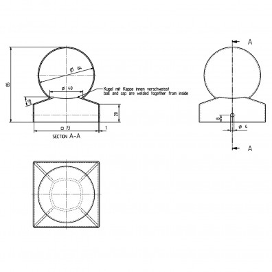 1 Alberts Pfostenkappe mit Kugel Edelstahl A2 71x71 mm