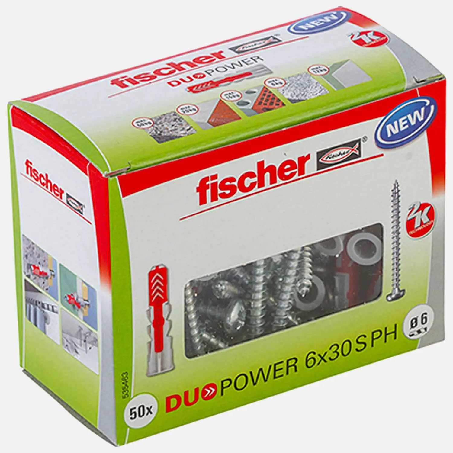 50 FISCHER DUOPOWER Nylon-Dübel - 6x30 mm - mit Pan Head Schrauben