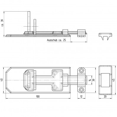 1 Alberts Sicherheits-Schlossriegel 100x40 mm - gerade Ausführung - Edelstahl