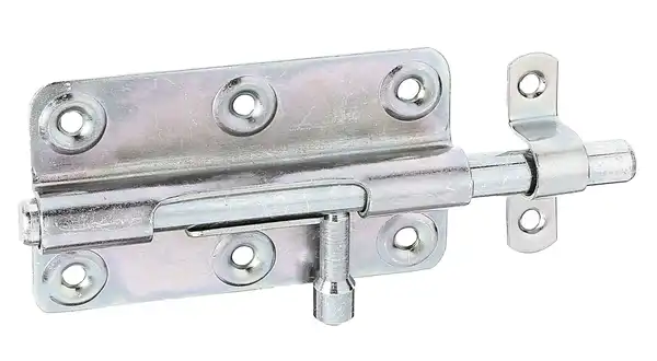 1 Bolzenriegel mit rundem Griff, 59x100 mm, Ausschub 44 mm, mittige Anordnung, versenkte Schraubenlöcher,  Dickschichtpassiviert, mit Schlaufe