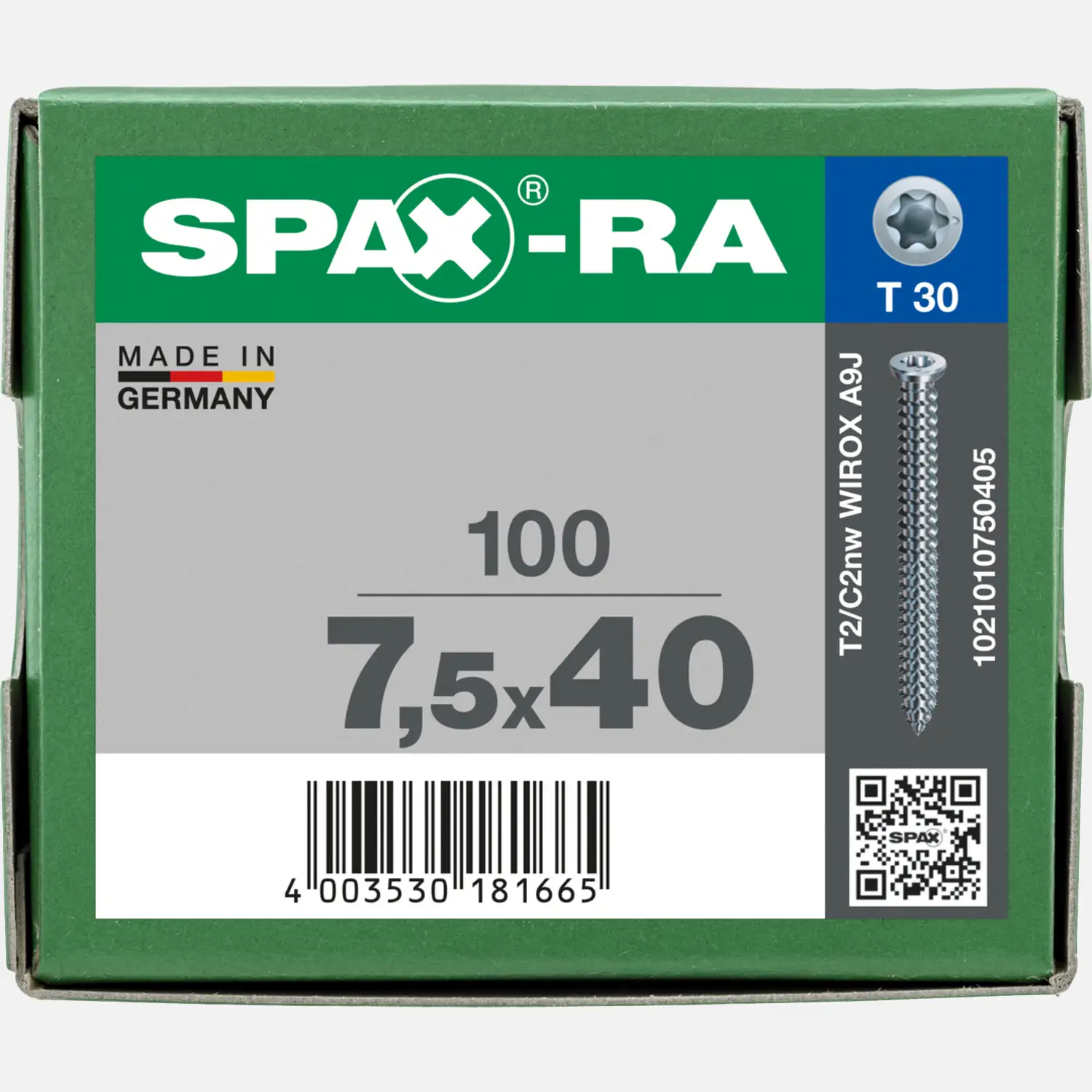 100 SPAX-RA Fensterrahmenschrauben 7,5x40 mm - verzinkt TX30 - Flachsenkkopf