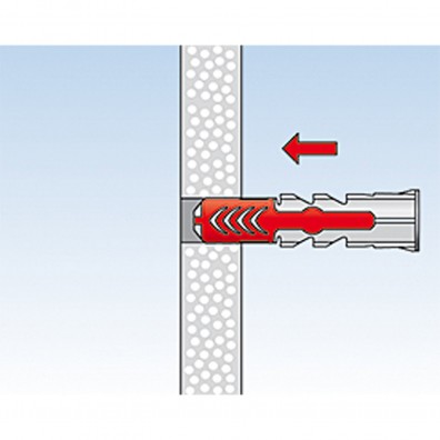 fischer Duopower Dübel rot-grau Montage in Plattenbaustoffen Schritt 2