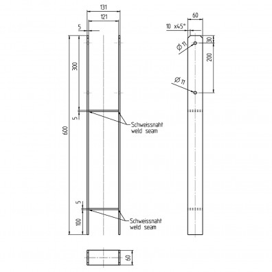 H-Pfostenträger feuerverzinkt Maßskizze