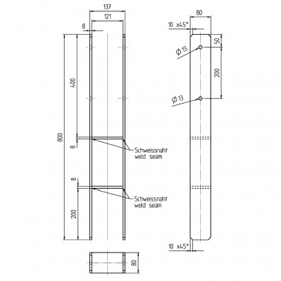 H-Pfostenträger feuerverzinkt Maßskizze