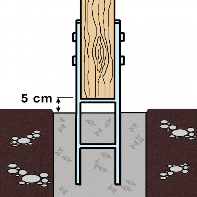 Skizze eines einbetonierten H-Pfostenträger mit 600mm Länge